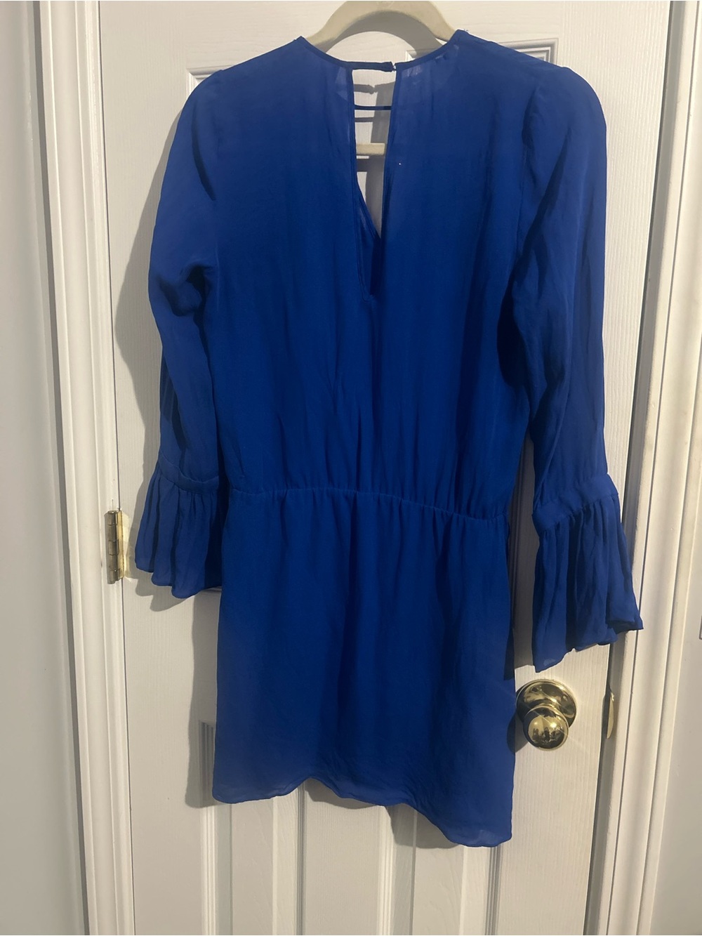 Parker NY Royal Blue 100% Silk Ruffle Bell Sleeve V-Neck Mini Dress - Size S